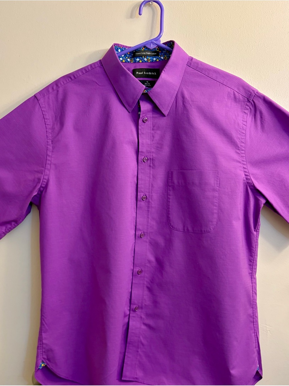 Paul Fredrick Purple Cotton Short Sleeve Button Up Shirt XL Slim Fit EUC
